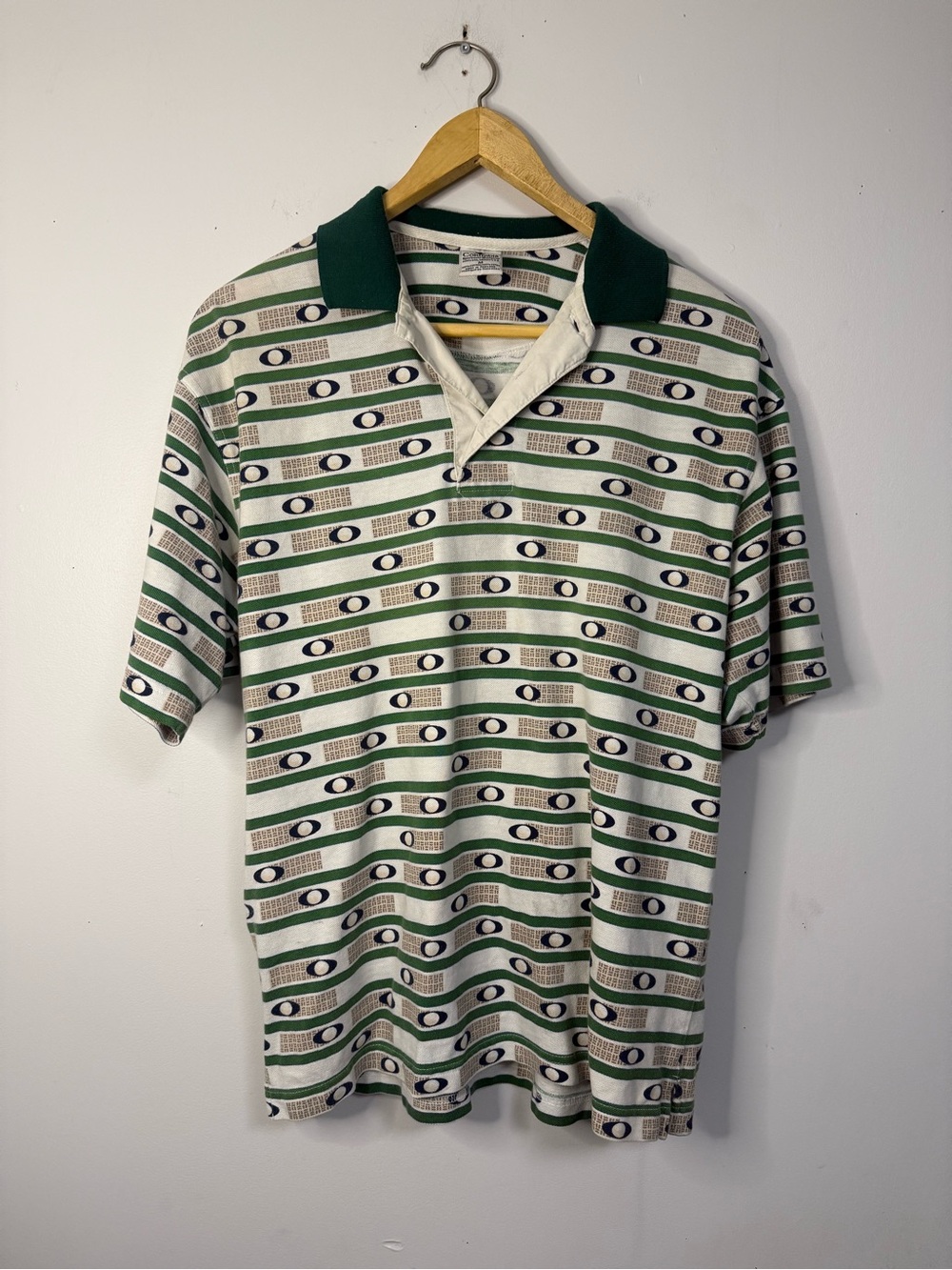 Columbia Striped Green Patterned Polo Shirt - Men M
